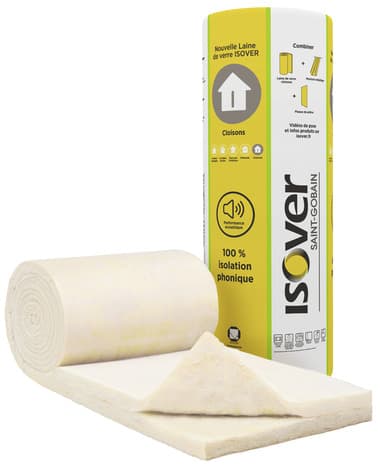 Laine de verre 70mm Cloison 40 R:1,75 - 5m x 0,6m - Rouleau nu - Isover