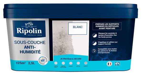 Sous-couche anti-humidité acrylique blanc 2,5 L - Ripolin