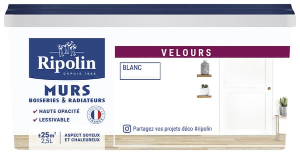 Peinture intérieur Velours 2,5 L Blanc - Ripolin