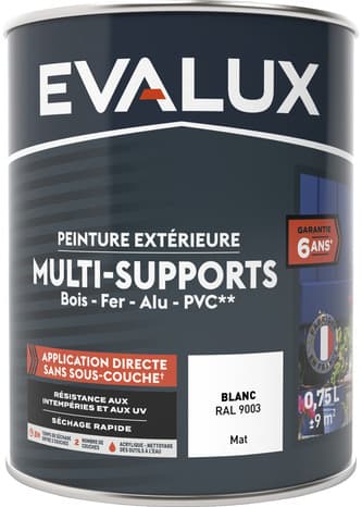 Peinture extérieure Satin multi supports  0,75 L blanc - Evalux