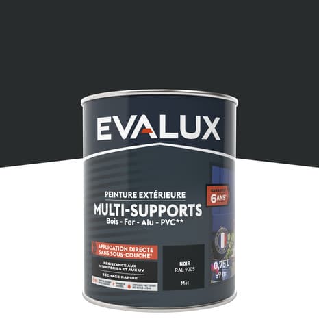 Peinture extérieure Satin multi supports 0,75 L noir - Evalux