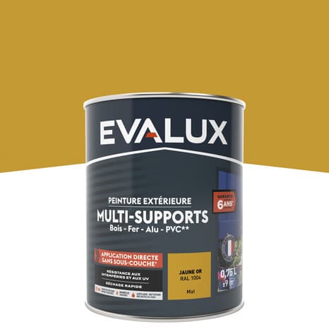 Peinture extérieure Satin multi supports 0,75 L jaune d'or - Evalux