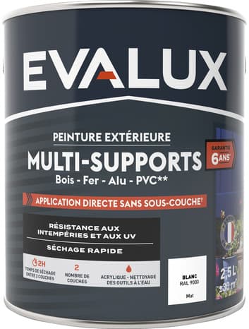 Peinture extérieure Satin multi supports 2,5 L blanc - Evalux