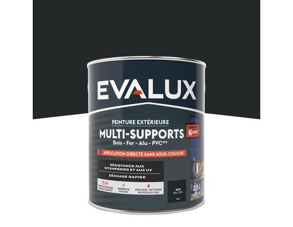 Peinture extérieure Satin multi supports 2,5 L noir - Evalux