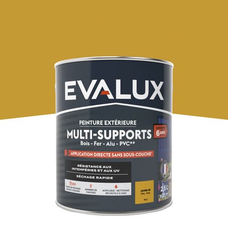 Peinture extérieure Satin multi supports 2,5 L jaune d'or - Evalux