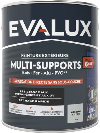 Miniature 2 de Peinture extérieure Satin multi supports 2,5 L gris clair - Evalux