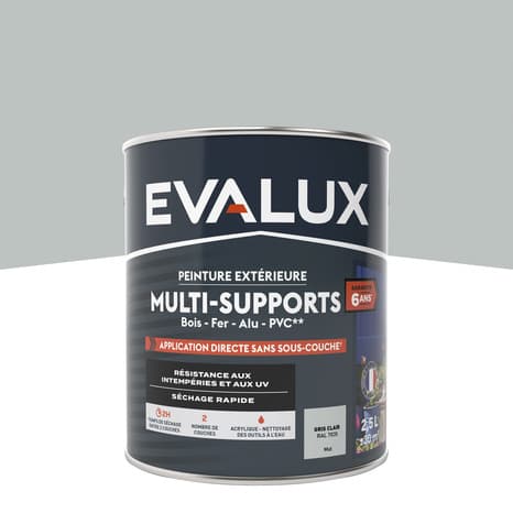 Peinture extérieure Satin multi supports 2,5 L gris clair - Evalux