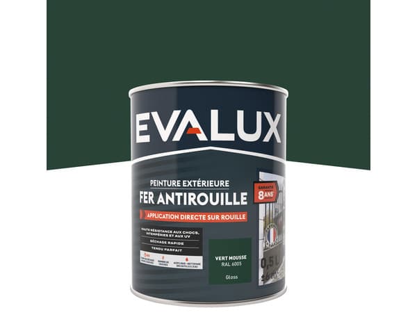 Peinture extérieure métal 0,5 L vert mousse brillant - Evalux