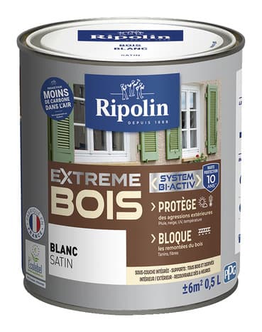 Peinture bois intérieur et extérieur satin 0,5 L  blanc - Ripolin