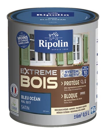 Peinture bois intérieur et extérieur satin 0,5 L  bleu ocean - Ripolin