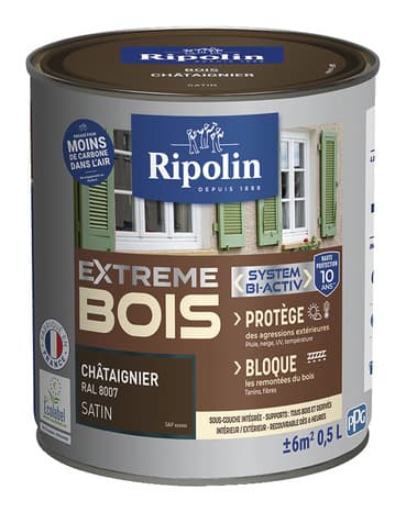 Peinture bois intérieur et extérieur satin 0,5 L châtaignier - Ripolin