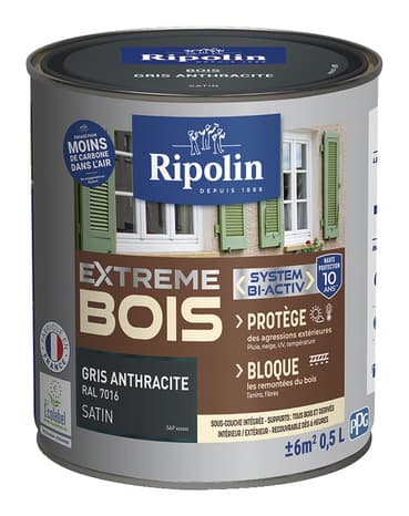 Peinture bois intérieur et extérieur satin 0,5 L  gris anthracite - Ripolin