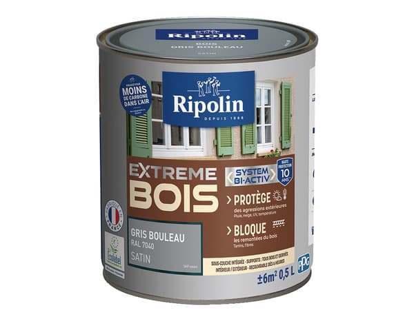Peinture bois intérieur et extérieur satin 0,5 L gris bouleau - Ripolin