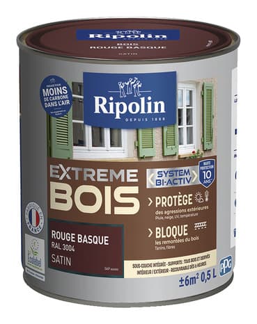Peinture bois intérieur et extérieur satin 0,5 L  rouge basque - Ripolin