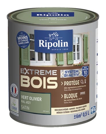 Peinture bois intérieur et extérieur satin 0,5 L vert olive - Ripolin