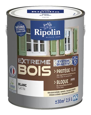 Peinture bois intérieur et extérieur satin 2,5 L  blanc - Ripolin