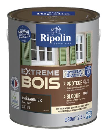 Peinture bois intérieur et extérieur satin 2,5 L châtaignier - Ripolin