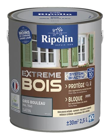 Peinture bois intérieur et extérieur satin 2,5 L gris bouleau - Ripolin