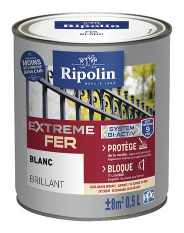 Peinture métal extérieur brillant 0,5 L blanc - Ripolin