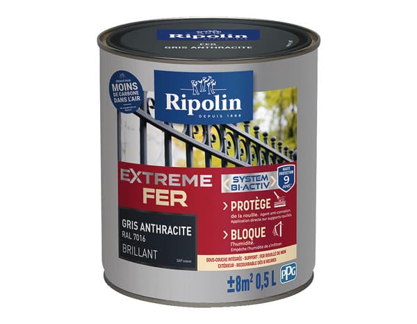Peinture métal extérieur brillant 0,5 L anthracite - Ripolin