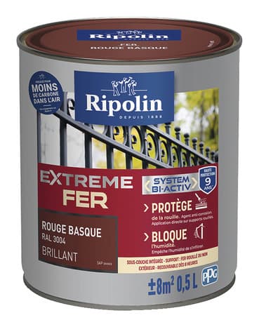 Peinture métal extérieur brillant 0,5 L rouge basque - Ripolin