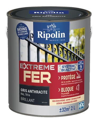 Peinture métal extérieur brillant 2 L anthracite - Ripolin