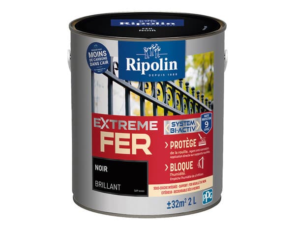 Peinture métal extérieur brillant 2 L noir - Ripolin
