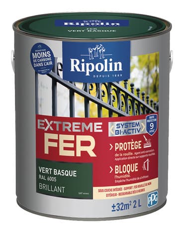 Peinture métal extérieur brillant 2 L vert basque - Ripolin