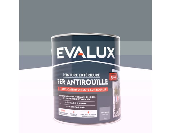 Peinture extérieure métal 2,5 L gris moyen brillant - Evalux