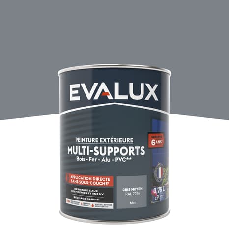 Peinture extérieure Satin multi supports 0,75 L gris moyen - Evalux