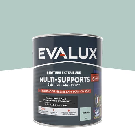 Peinture extérieure Satin multi supports  2,5 L vert aqua - Evalux