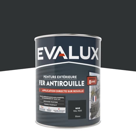 Peinture extérieure métal 0,5 L noir brillant - Evalux
