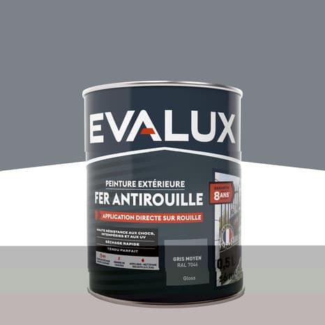 Peinture extérieure métal 0,5 L gris moyen brillant - Evalux