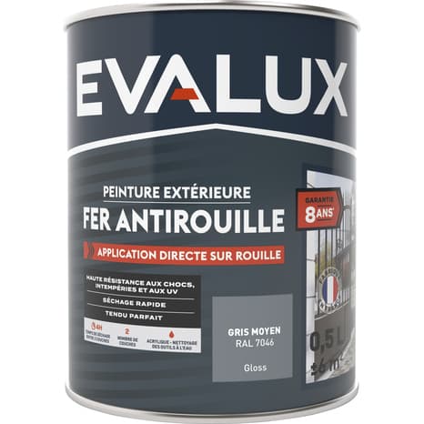Miniature 4 de Peinture extérieure métal 0,5 L gris moyen brillant - Evalux