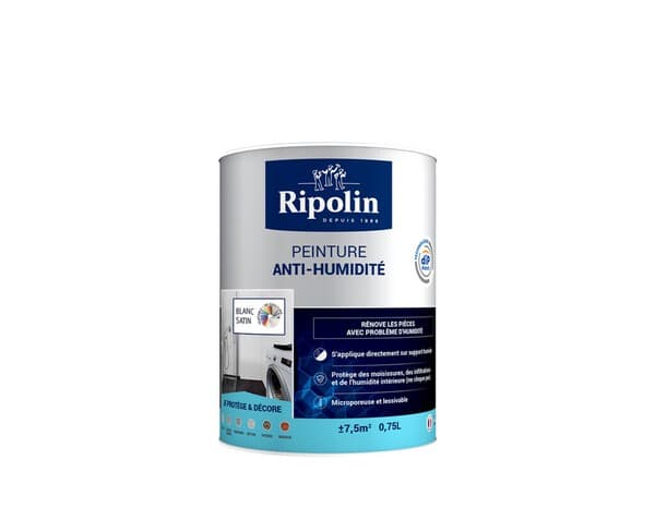 Peinture anti-humidité intérieur satin blanc 0,75 L - Ripolin