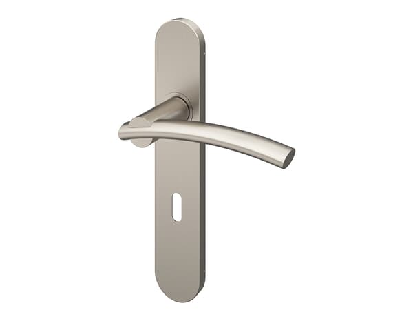 Miniature 2 de Poignée de porte "Lyderic" avec trou pour clé - Effet nickel - Entraxe 195 mm - Cooke and Lewis