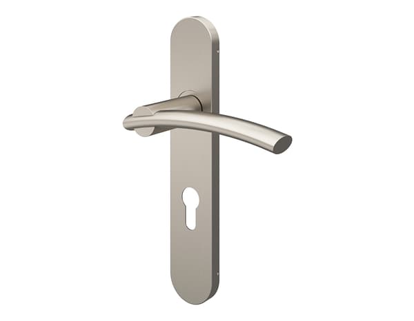 Miniature 2 de Poignée de porte "Lyderic" avec trou pour cylindre - Effet nickel - Entraxe 195 mm - Cooke and Lewis