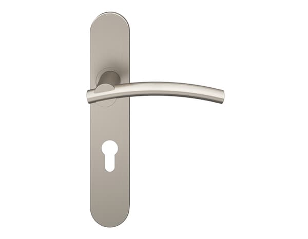 Miniature 3 de Poignée de porte "Lyderic" avec trou pour cylindre - Effet nickel - Entraxe 195 mm - Cooke and Lewis