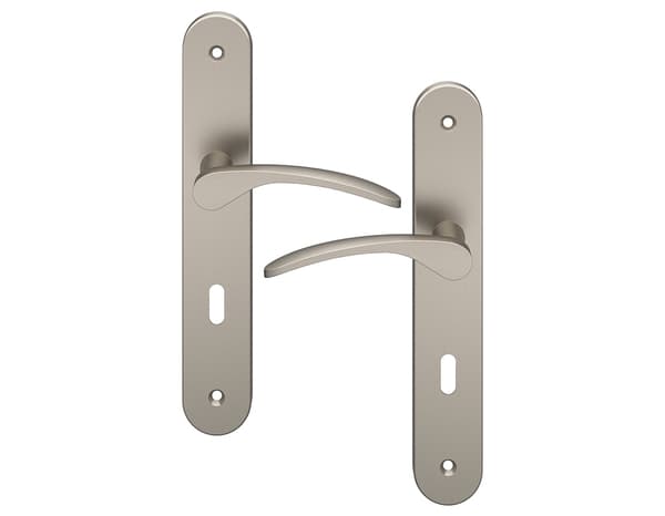 Miniature 4 de Poignée de porte "Loric" avec trou pour clé - Effet nickel - Entraxe 195 mm - Cooke and Lewis