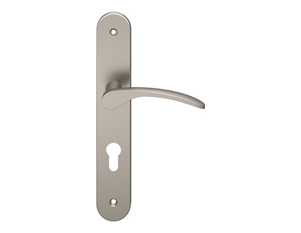 Miniature 3 de Poignée de porte "Loric" avec trou pour cylindre - Effet nickel - Entraxe 195 mm - Cooke and Lewis