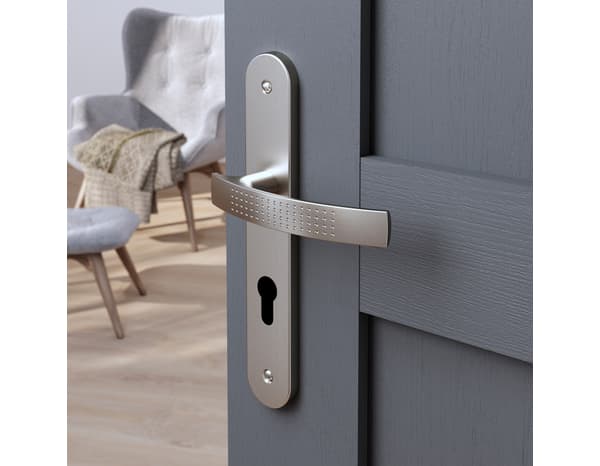 Poignée de porte "Edric" avec trou pour cylindre - Entraxe 195 mm - Cooke and Lewis