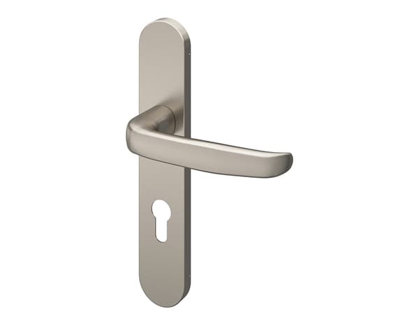 Miniature 2 de Poignée de porte "Goderic" avec trou pour cylindre - Effet nickel - Entraxe adaptable 165-195 mm - Cooke and Lewis