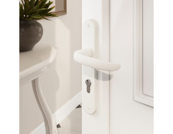 Poignée de porte extérieure "Goderic" avec trou pour cylindre - Blanc - Entraxe 195 mm - Cooke and Lewis