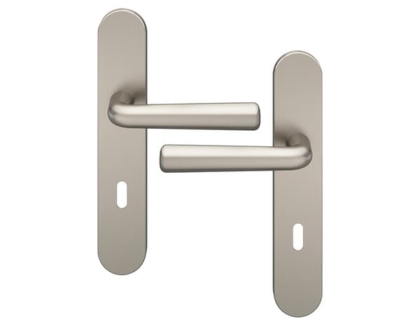 Miniature 4 de Poignée de porte "Derenic" avec trou pour clé - Effet nickel - Entraxe adaptable 165-195 mm - Cooke and Lewis