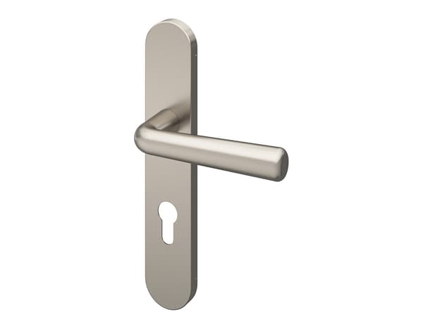 Miniature 2 de Poignée de porte "Derenic" avec trou pour cylindre - Effet nickel - Entraxe adaptable 165-195 mm - Cooke and Lewis