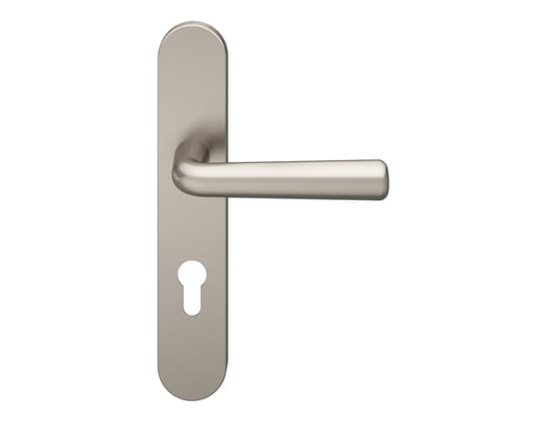 Miniature 3 de Poignée de porte "Derenic" avec trou pour cylindre - Effet nickel - Entraxe adaptable 165-195 mm - Cooke and Lewis