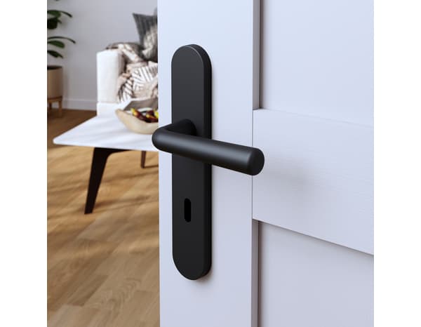 Poignée de porte "Derenic" avec trou pour clé - Noir - Entraxe adaptable 165-195 mm - Cooke and Lewis