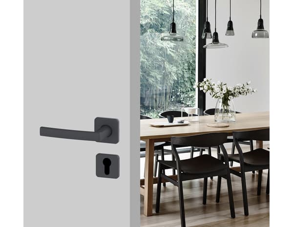 Poignée de porte sur rosace "Koya" avec trou pour cylindre - Entraxe 24 mm - Assa Abloy