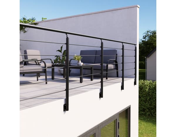Kit balustrade latérale aluminium noir "Jorun"  H. 1,17 m x L. 2 m - GEOM