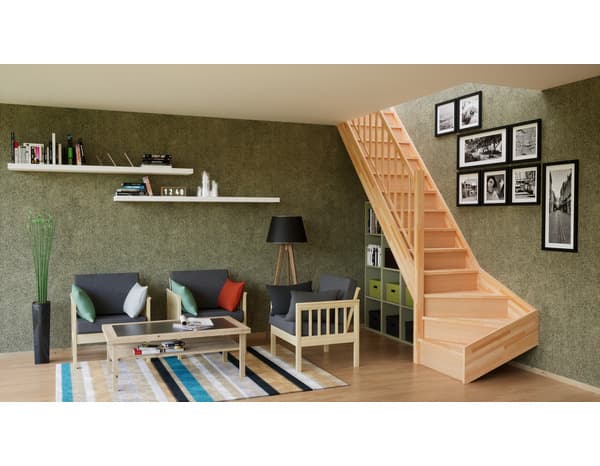 Miniature 2 de Balustrade verticale tournant en hêtre "Fineas" escalier 1/4